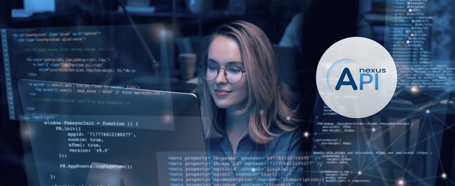 Abstract digital interface with interconnected icons, symbolizing API integration and seamless data connectivity.